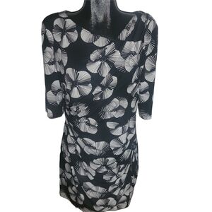 Connected Apparel Black and White Floral Midi Dress 16